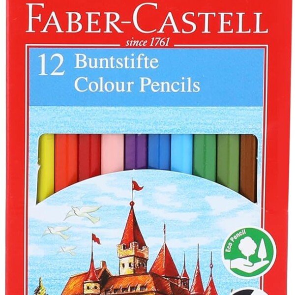 علبة الوان خشب مثلثة 12 لون فبركاسل